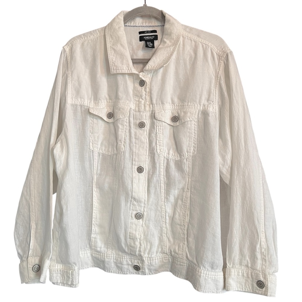 Jones New York 100% Linen Jacket in White size 2X